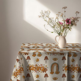 Mantel Funky Retro Tablecloth Brown & Blush Swirl Art