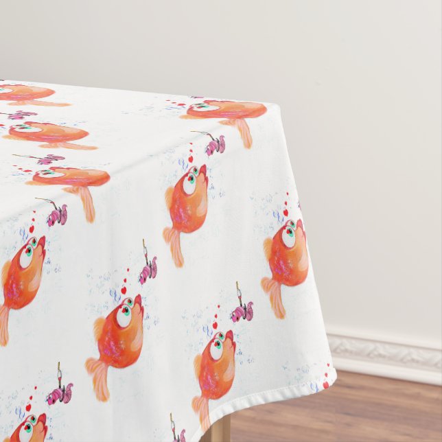 Mantel Funny Fish and Worm Love Personalizado Tablecloth (In Situ)