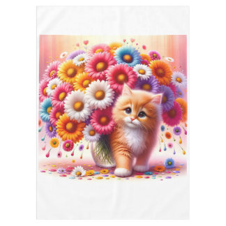 Mantel Gatito Adorable con un Bouquet de flores coloridas