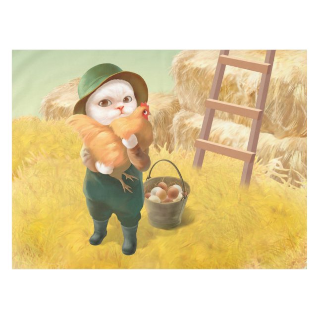 Mantel Gato Adorable con Hen en la Granja (Frente (Horizontal))