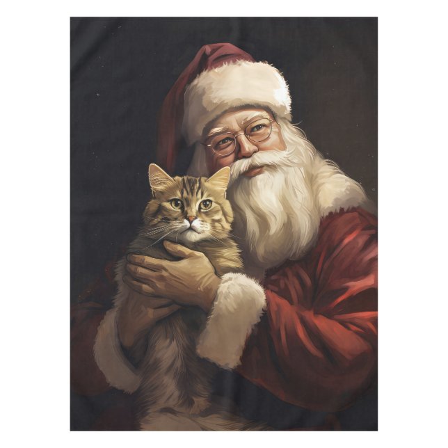 Mantel Gato de Bengala con Navidades festivos de Santa Cl (Anverso)