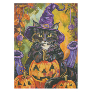 Mantel Gato de Esmoquin Espeluznante, Bruja y Calabaza de