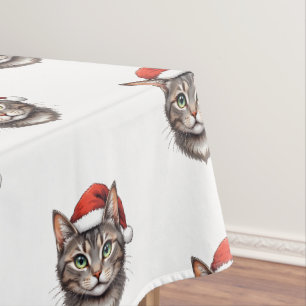 Mantel Gato de Navidad lindo con sombrero de Santa