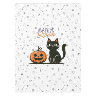 Mantel Gato feliz de Halloween y calabaza