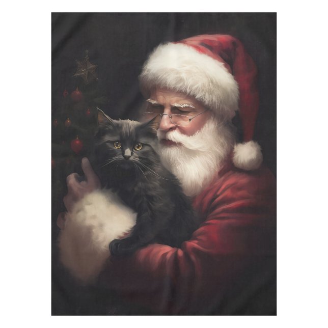 Mantel Gato negro con Navidades festivos de Santa Claus (Anverso)