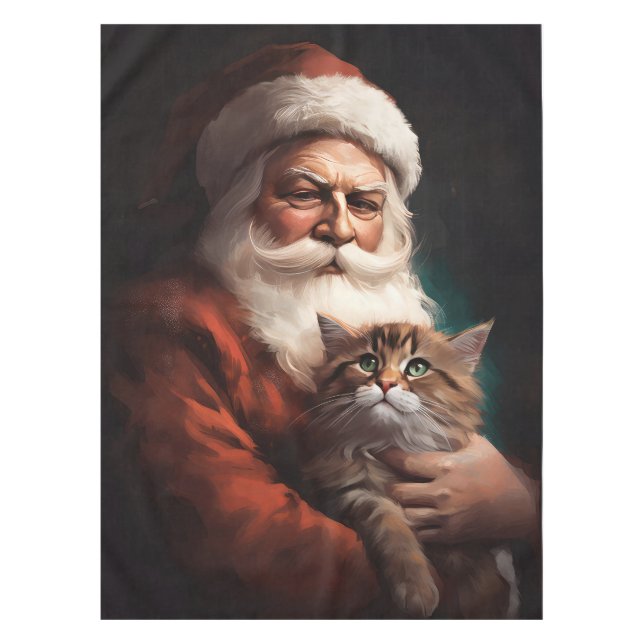 Mantel Gato persa con Navidades festivos de Santa Claus (Anverso)