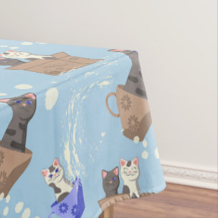 Mantel Gatos en caja y gotas de leche en azul