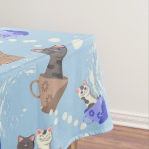 Mantel Gatos en caja y gotas de leche en azul
