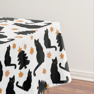 Mantel Gatos Negros Y Árboles De Navidad