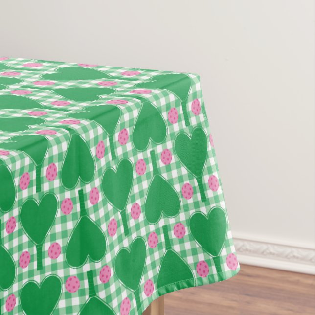 Mantel Gingham Pickleball, Boda Rosa y Verde Preppy (In Situ)
