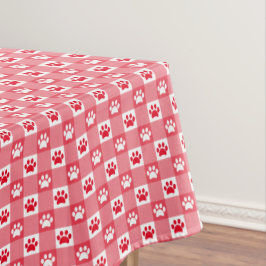 Mantel Gingham Rojo con Estampado de Huellas de Patas par