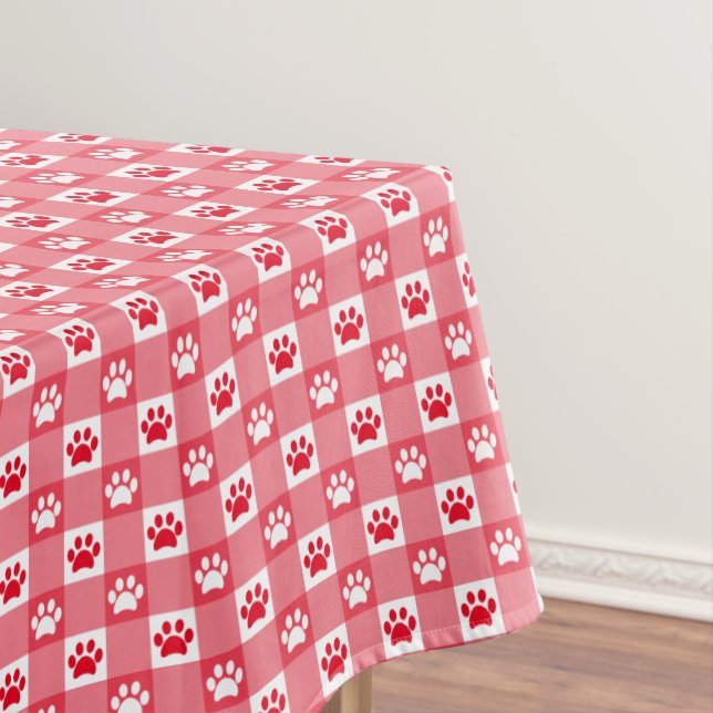 Mantel Gingham Rojo con Estampado de Huellas de Patas par (In Situ)