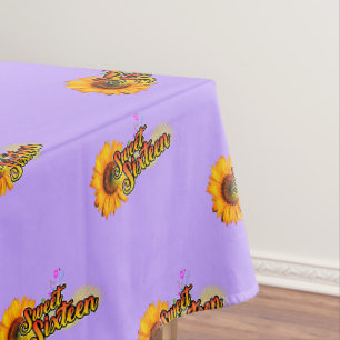 Mantel Girasol y globos de Sweet Sixteen sobre lila