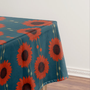 Mantel Girasoles rojos Art Nouveau Floral Retro Rayas