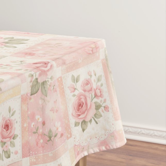 Mantel Girly Rustic Pink Quilt Floral Patchwork Pattern (In Situ)