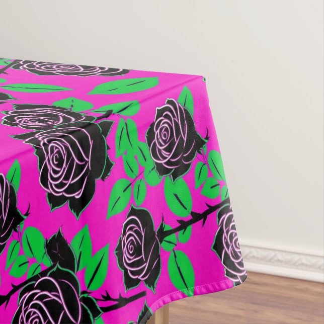 Mantel Glossy Black Roses On A Hot Pink Background (In Situ)