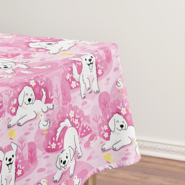 Mantel Golden Retriever Puppy in Pink Garden (In Situ)