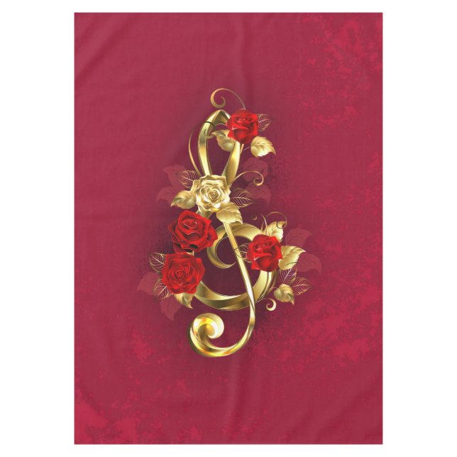 Mantel Golden Treble Clef con flores Rosas (Anverso)