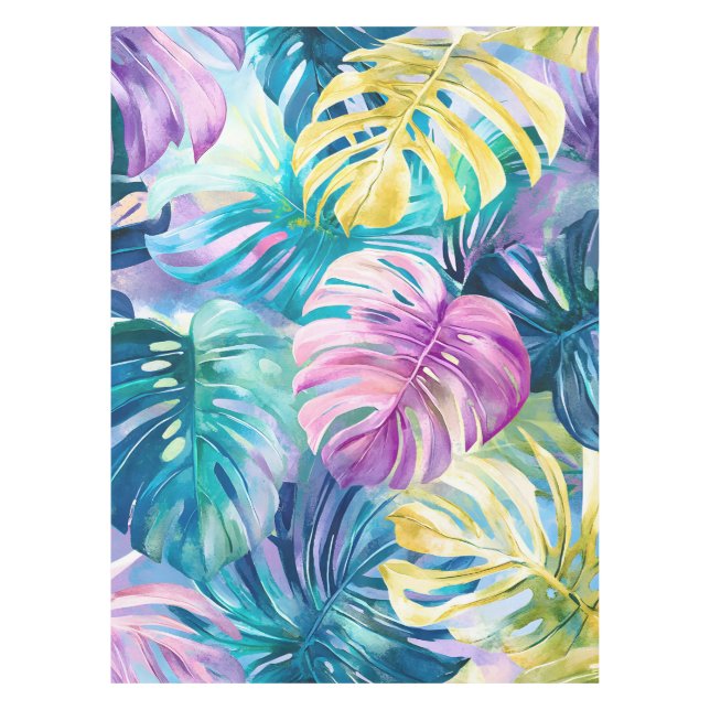 Mantel Golden Watercolor Tropical Leaves Paradise (Anverso)