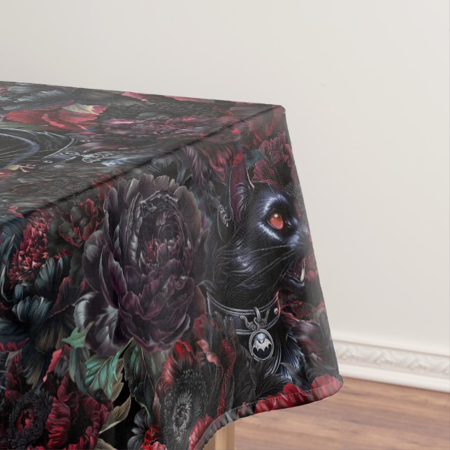 Mantel Gothic Black Cat & Dark Flowers Pattern  (In Situ)