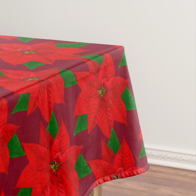 Mantel Gran patrón de flores de poinsettia sobre burdeos (In Situ)