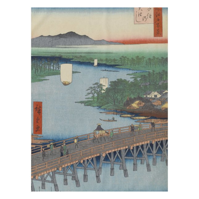 Mantel Gran puente Senju sobre el río Sumida Japón Ukiyo- (Anverso)
