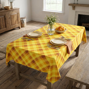 Mantel grande a cuadros amarillo yema de huevo lin
