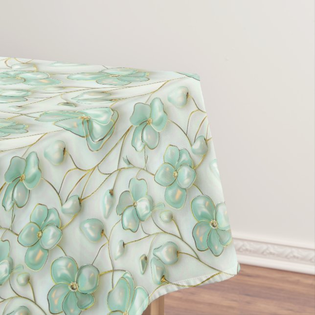 Mantel Green Gold Floral Tablecloth (In Situ)
