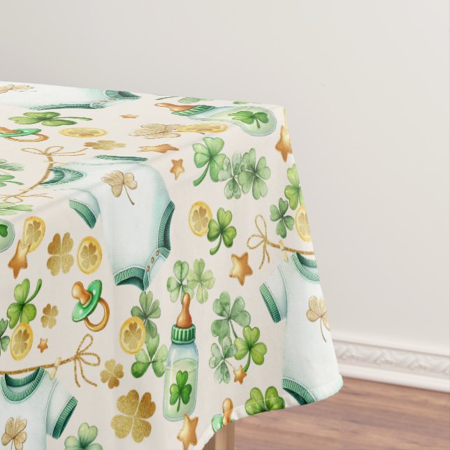 Mantel Green Irish Shamrock Baby Shower Tablecloth (In Situ)