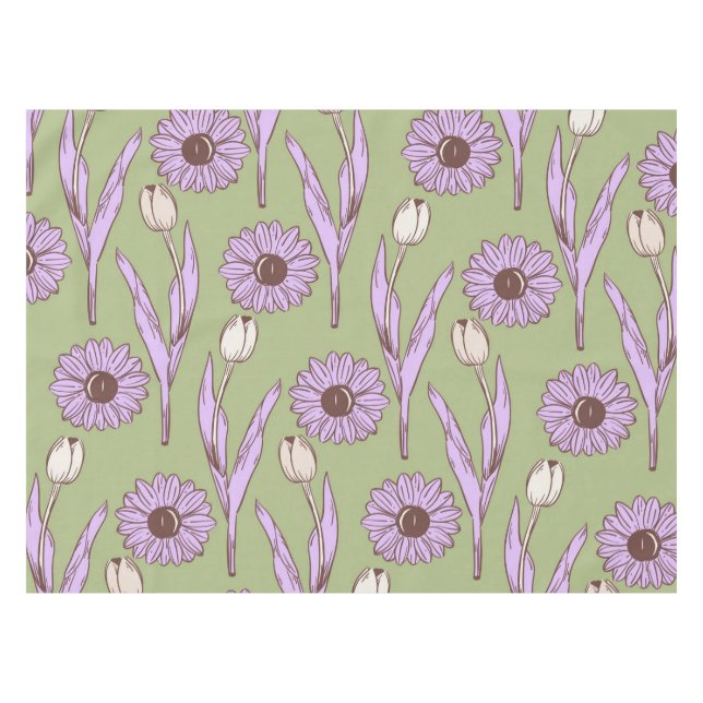 Mantel Green Purple Retro Y2K Funky Hippie Flower Pattern (Frente (Horizontal))