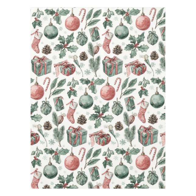 Mantel Green Red Holiday Watercolor Pine Berry Whimsical (Anverso)