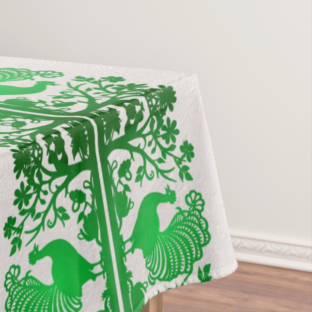 Mantel Green Thankending Turkey Floral Tablecloth (In Situ)