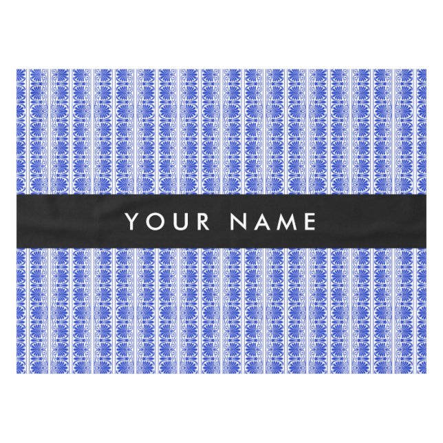 Mantel Griego Fret Arabesque Blue, Tu Nombre, Personaliza (Frente (Horizontal))
