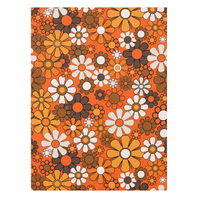 Mantel Groovy 70 Autumn Retro Naranja de patrones florale (Anverso)