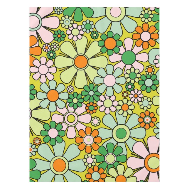 Mantel Groovy Retro Garden patrón floral de primavera de  (Anverso)