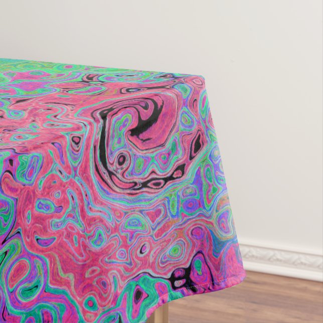 Mantel Groovy verde rosa y limón Resumen Swirt retro (In Situ)