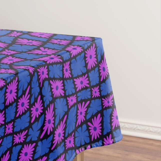 Mantel Groovy Wavy Trippy 60 Flores Cheques Blue Pink (In Situ)