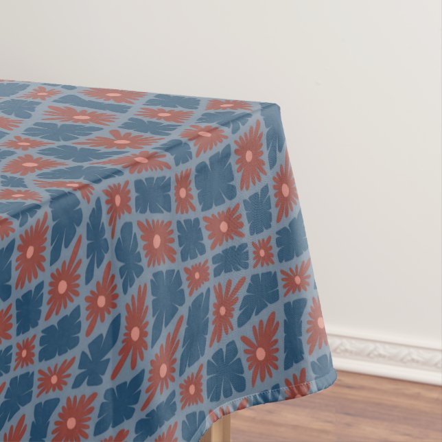 Mantel Groovy Wavy Trippy 60 Flores Cheques Rojo Azul (In Situ)