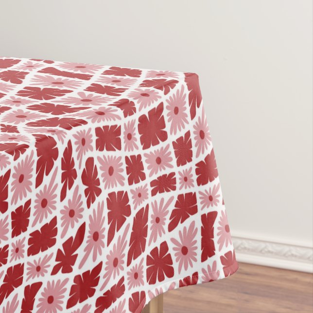 Mantel Groovy Wavy Trippy 60 Flores Cheques Rojo Rosa (In Situ)