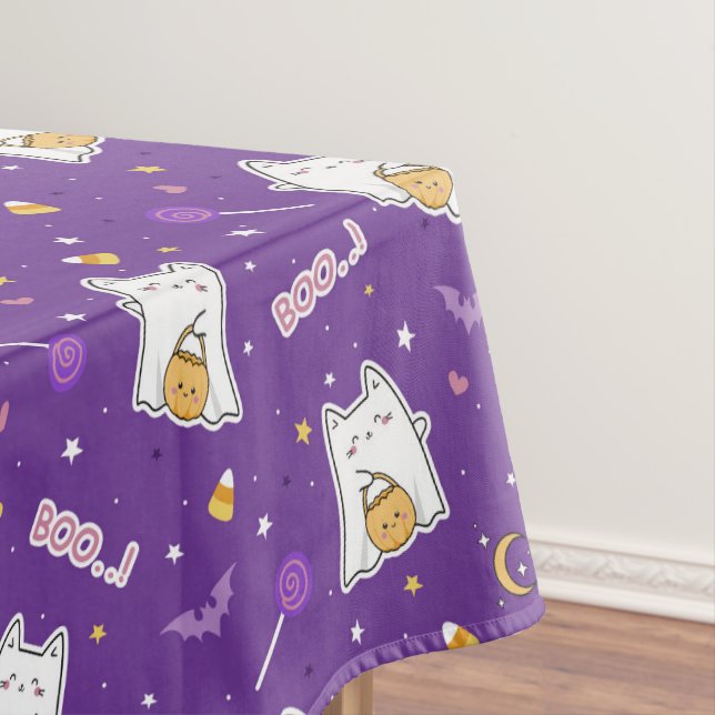 Mantel Halloween Cat Ghost Tablecloth (In Situ)