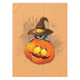 Mantel Halloween Curte Kitty Witch and Pumpkin Friend