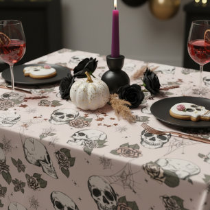 Mantel Halloween de los Rosas y cráneos góticos rosados d