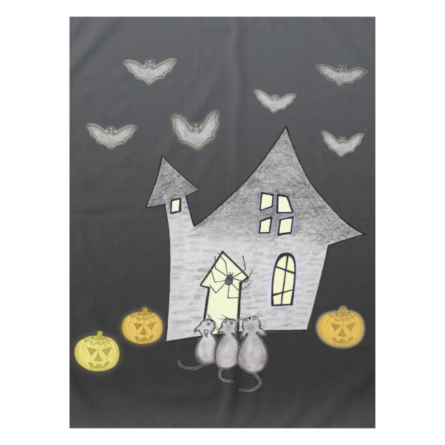 Mantel Halloween House, gatos negros, murciélagos, calaba (Anverso)