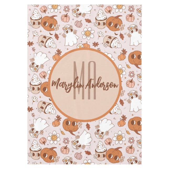 MANTEL HALLOWEEN RETRO GROOVY PUMPKINS Y FANTASMAS (Anverso)