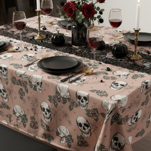 Mantel Halloween Rosa vintage de cráneos góticos y Rosas