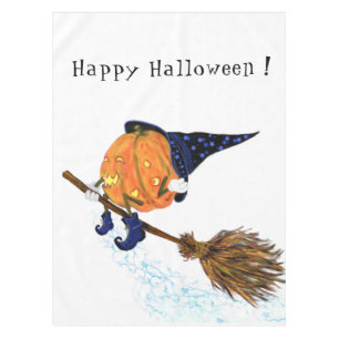 Mantel Halloween Tablecloth Witch Pumpkin Flying Broom