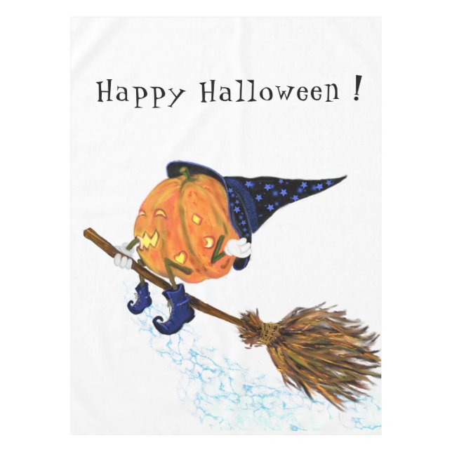 Mantel Halloween Tablecloth Witch Pumpkin Flying Broom (Anverso)