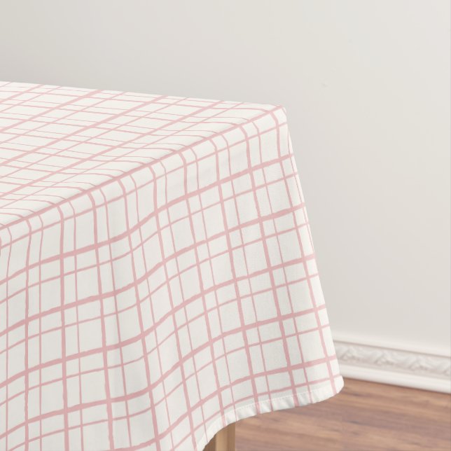 Mantel HandDrawn Organic Grid Check Ballet Pink (In Situ)