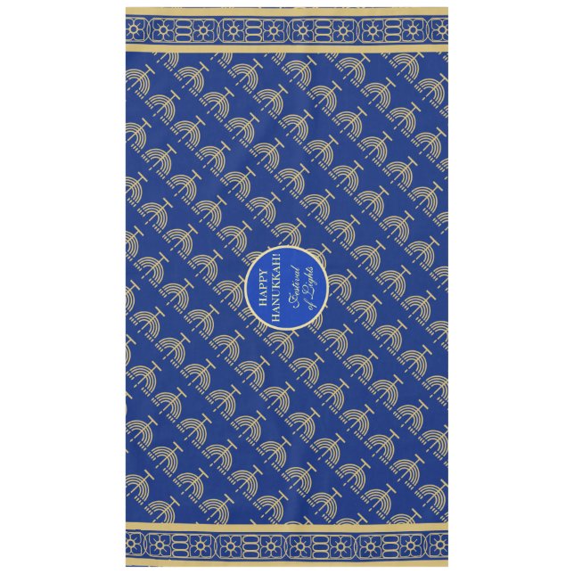 Mantel Hanukkah Festival Party Gold Menorah blue pattern (Anverso)