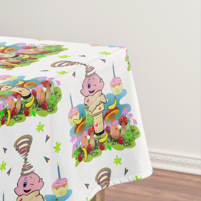 Mantel Happy Birthday Tablecloth FUN Pink Cupcake  (In Situ)